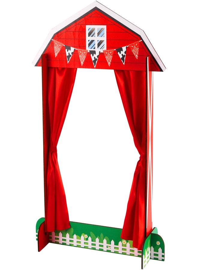 Yuntau Wooden Tabletop Puppet Theater with Curtains, Puppet Show Stage, Imaginative Play Theatre, Inspires Imagination and Creativity, 17.7 x 5.9 x 22.1 Inches(Farm) - Image 1